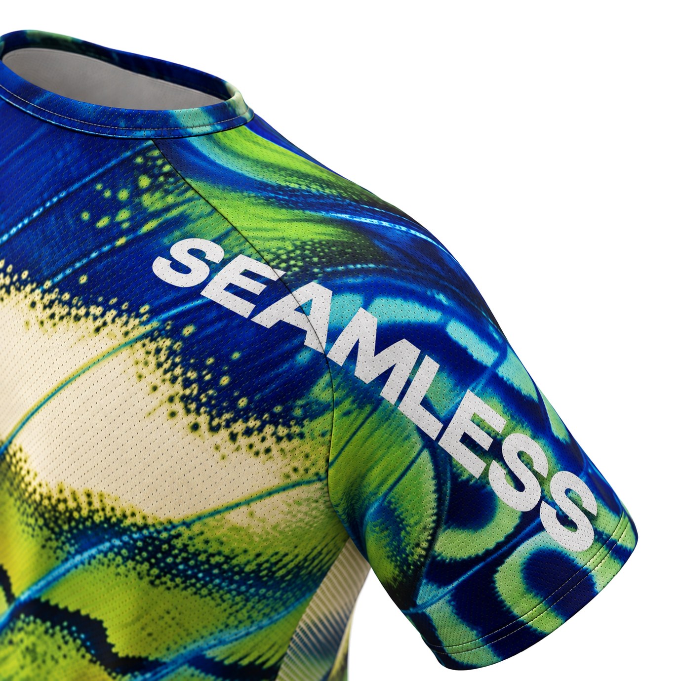 Shoulder detail: the graphics continue with no visible seams